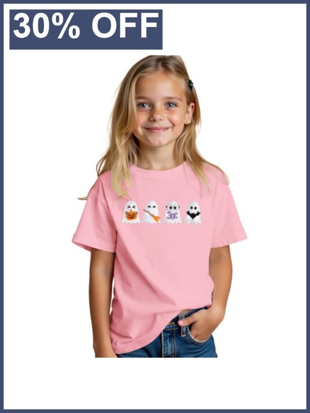 Kids Halloween Ghost Embroidery Cotton Blend T-Shirt
